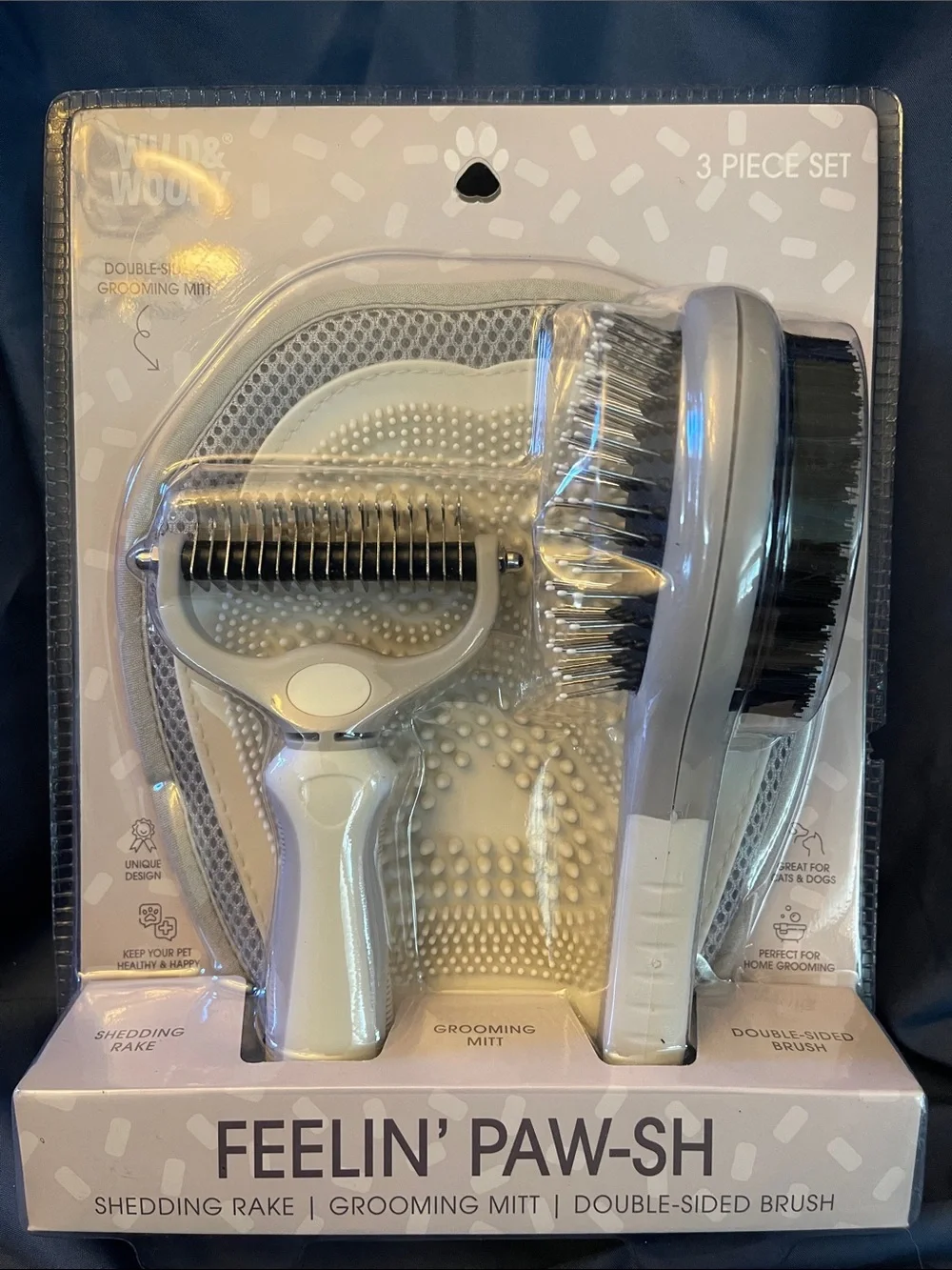 Feelin' Paw-sh 3-Piece Dog Grooming Set - White/Silver